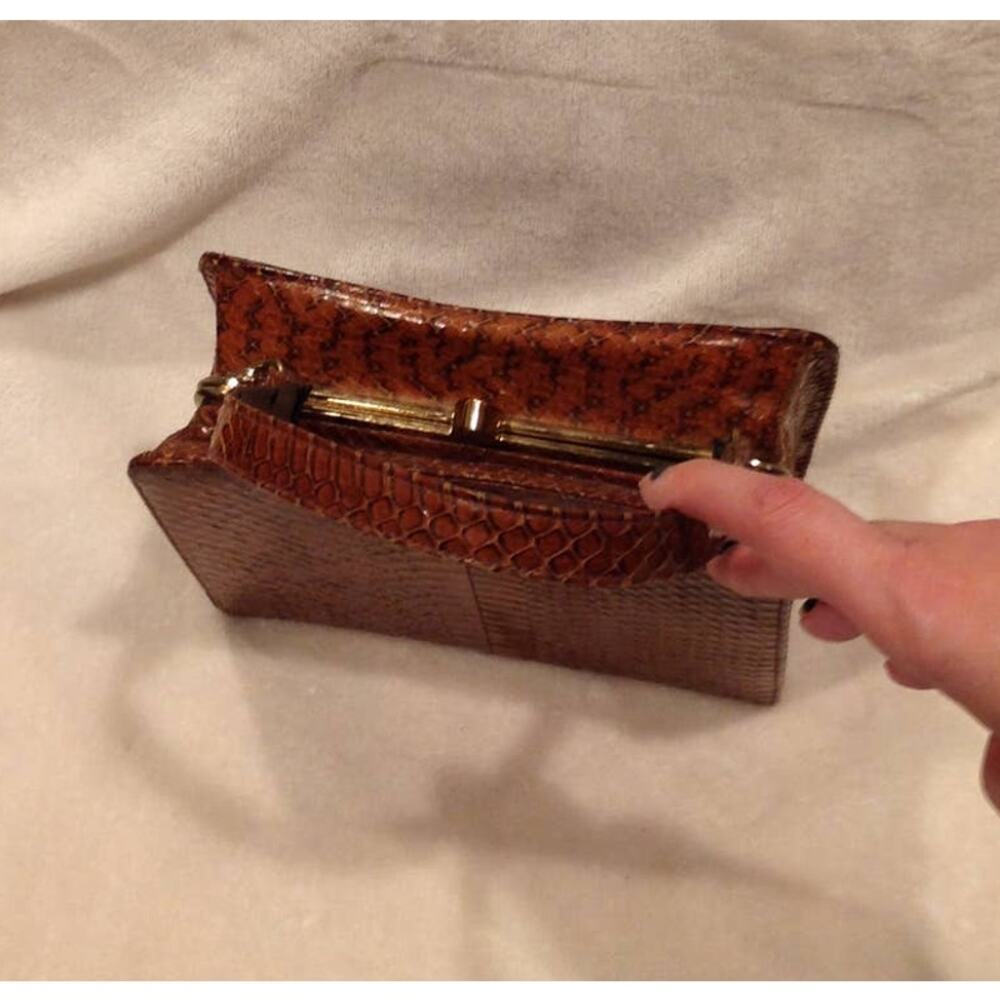 Vintage Brown Snake Print Handbag with Gold Accents Square Top Handle Purse - Picture 8 of 14